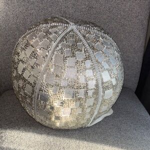 Silver Beaded Decorative Disco Ball Throw pillow